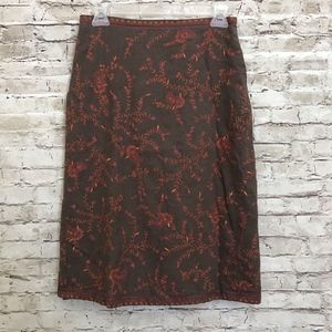 ANN TAYLOR LOFT BROWN EMBROIDERED COTTON SKIRT